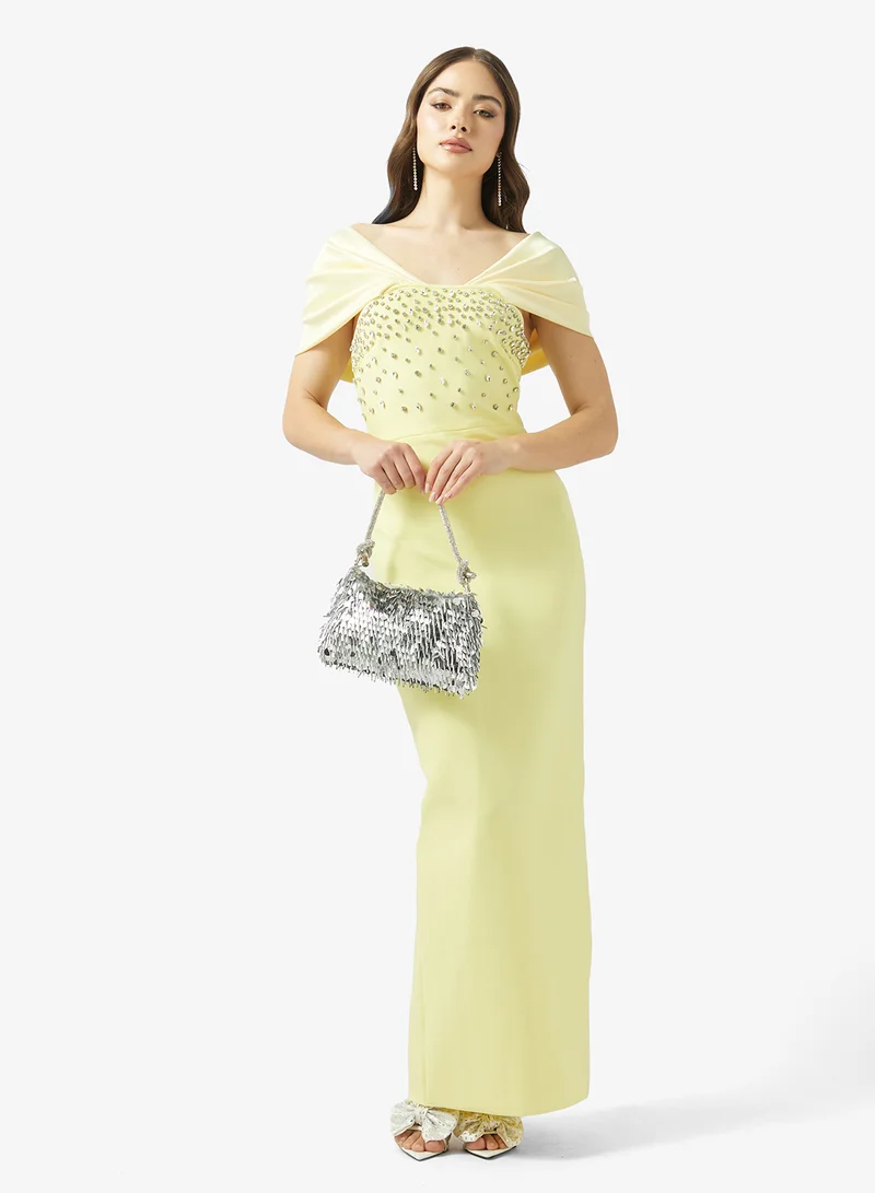 Ginger Boutique  Rhinestone Embellished Off Shoulder Dress for Women | Best Price UAE